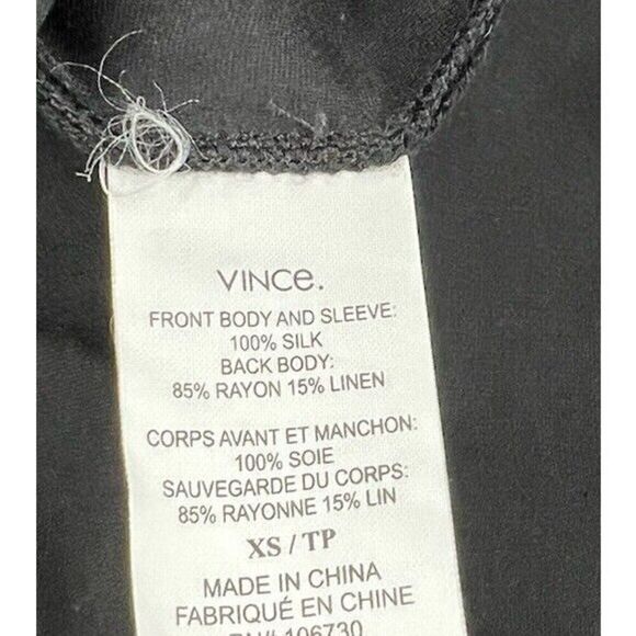 Vince Silk Top Mixed Fabric Black Size XS Crew Neck Short Sleeve - Picture 3 of 4